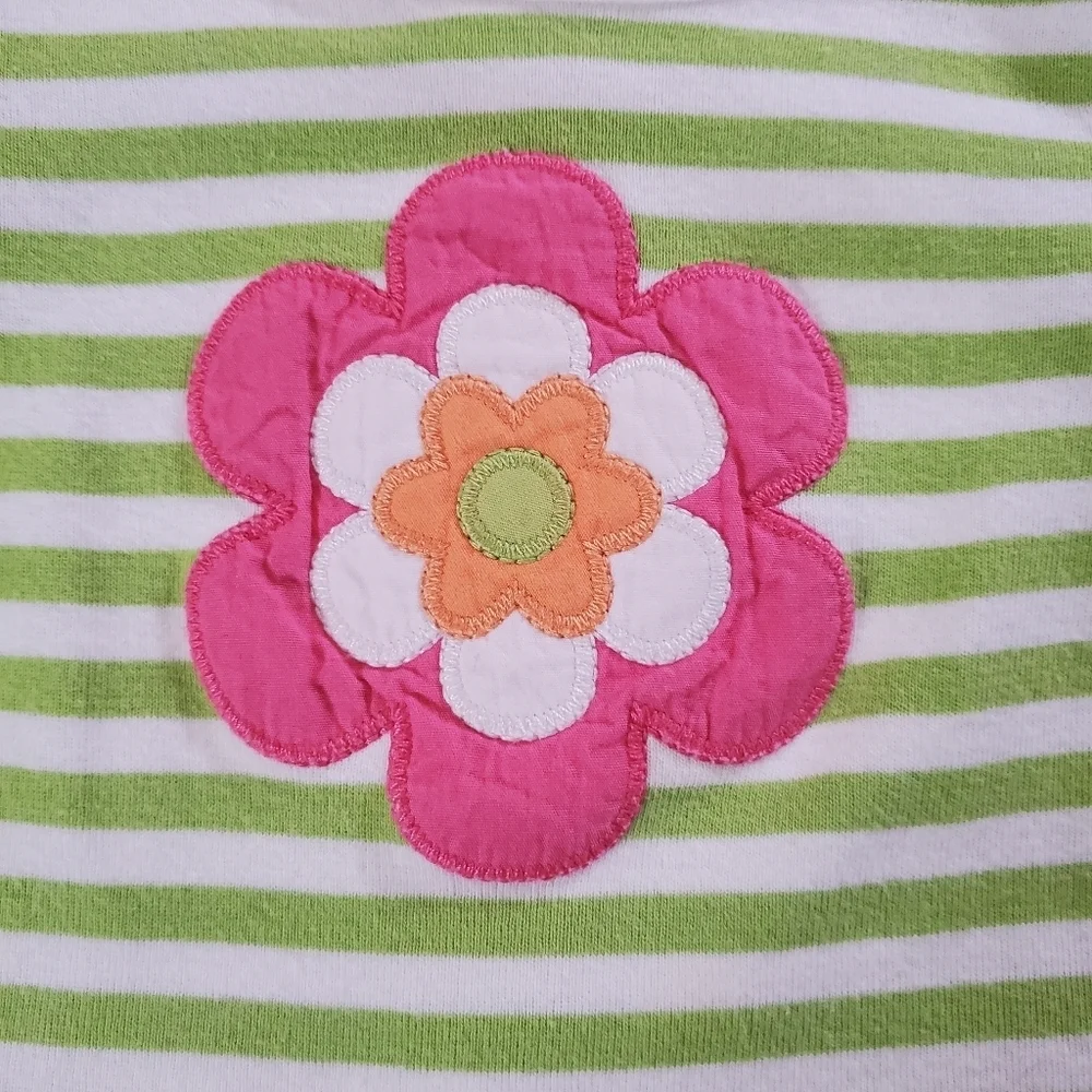 K1338 * Gymboree Girls Flower Stripe Long Sleeve Tee Green White Size 3/6M
